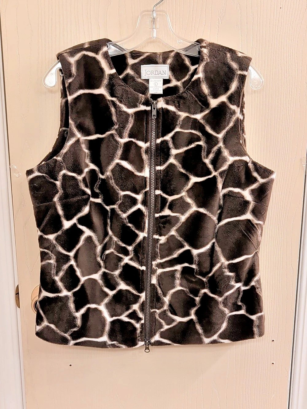 Jordan Faux Fur Giraffe Print Vest Brown White Size L